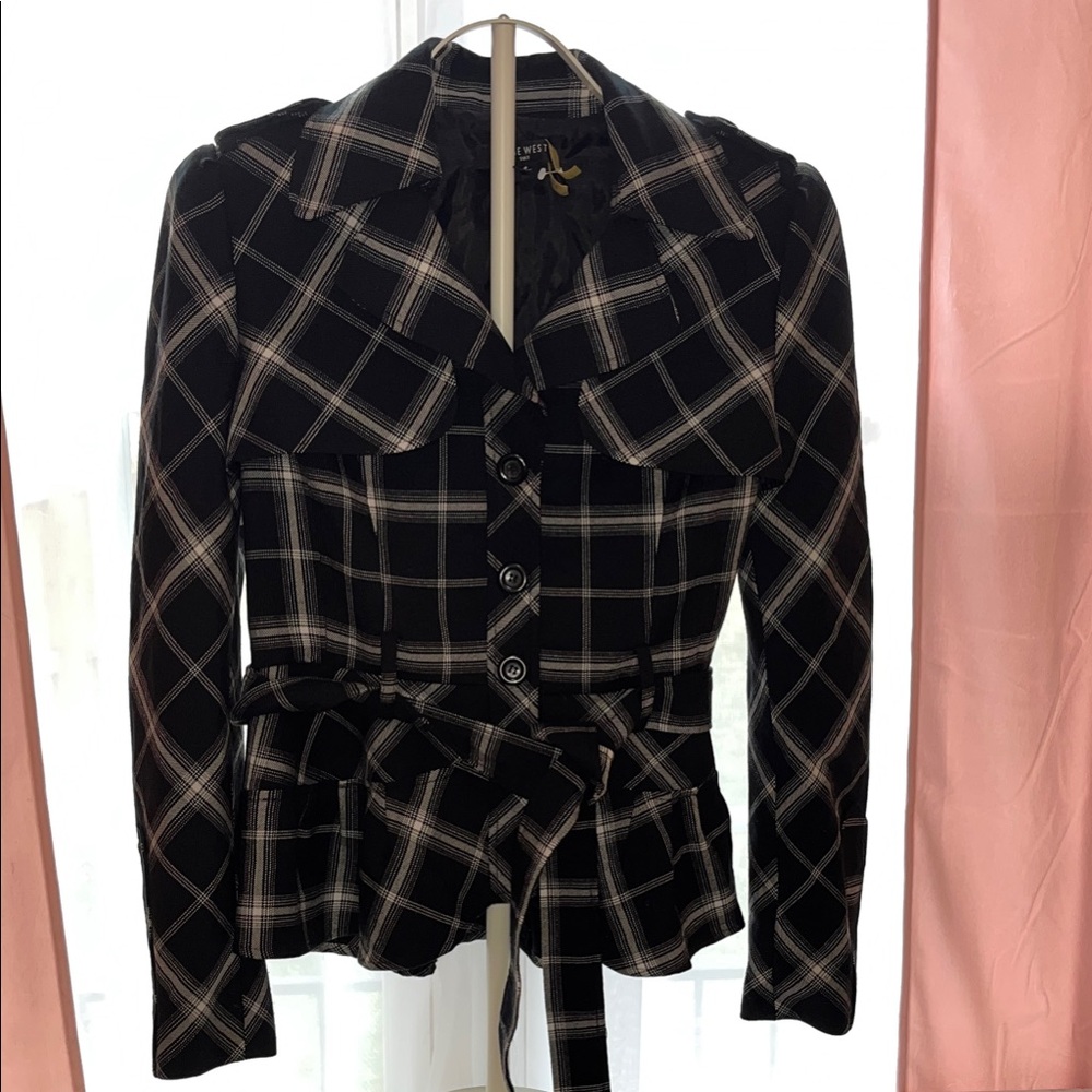 Nine West Black and White Plaid Peplum Jacket - Size 8